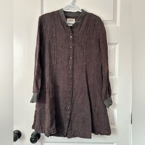 Flax Lagenlook 100% Linen Textured Snap-Up Tunic Top